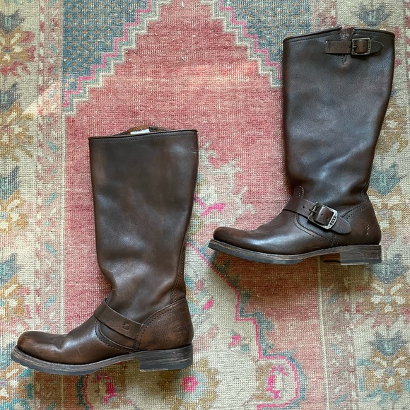 Frye Veronica Slouch Brown Tall Riding Boots - Picture 2 of 13